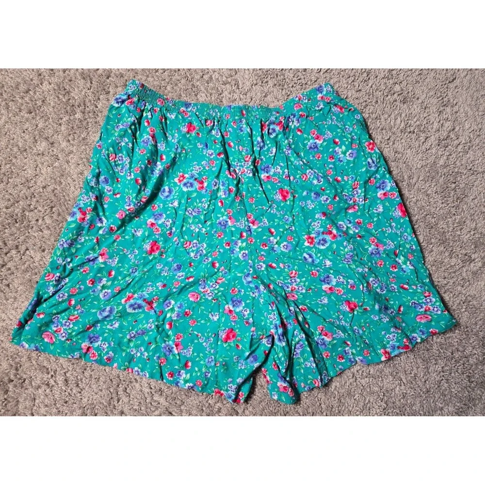 Vtg Bobbie Brooks Casual Pull on Shorts Floral Teal Pink 7" inseam Womens XL - Picture 2 of 5